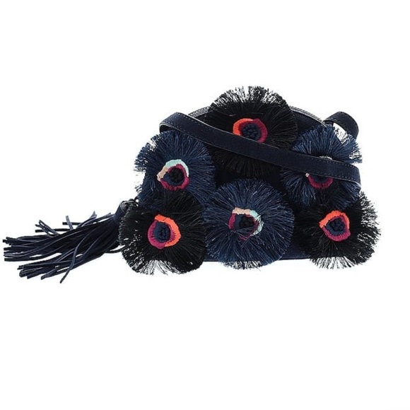 Loeffler Randall Navy Blue and Black Suede Crossbody/Clutch with Floral Design - Picture 1 of 10